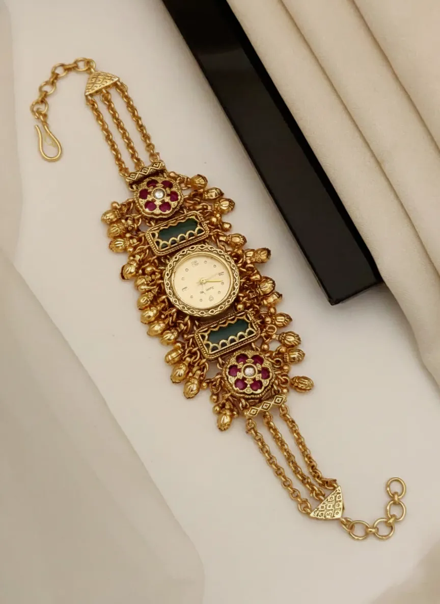 Traditional Antique Gold Floral Bracelet Bridal Jewelry Watch