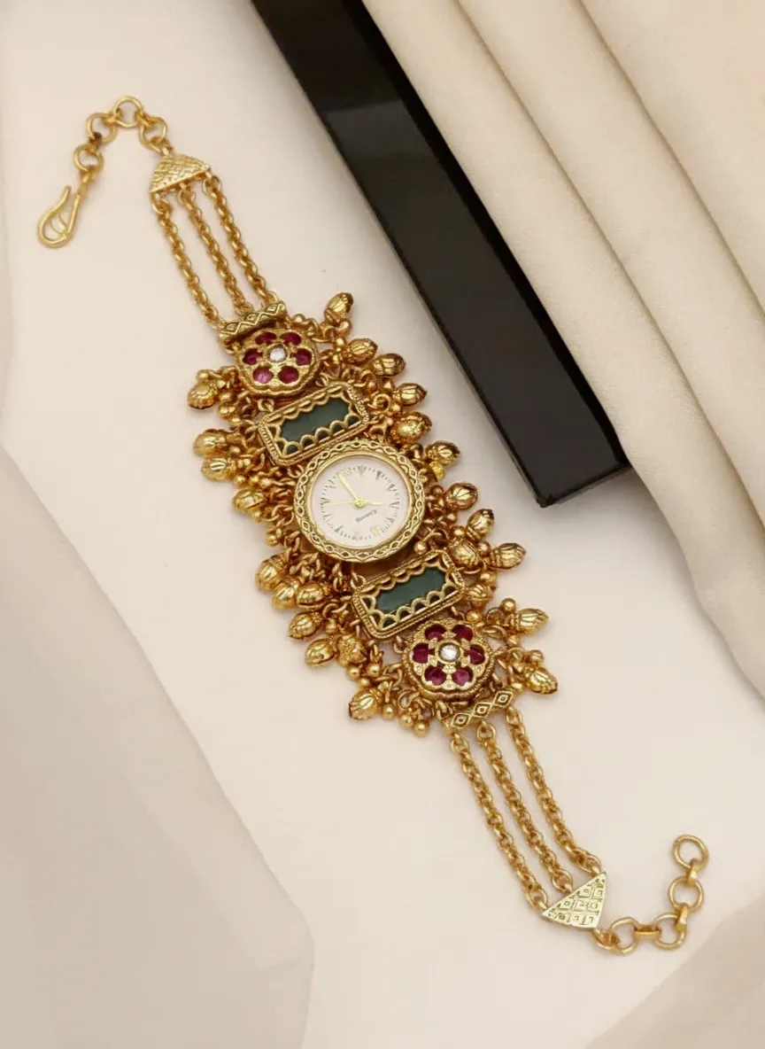 Ethnic Design Traditional Gold-Plated Bracelet Watch For Women