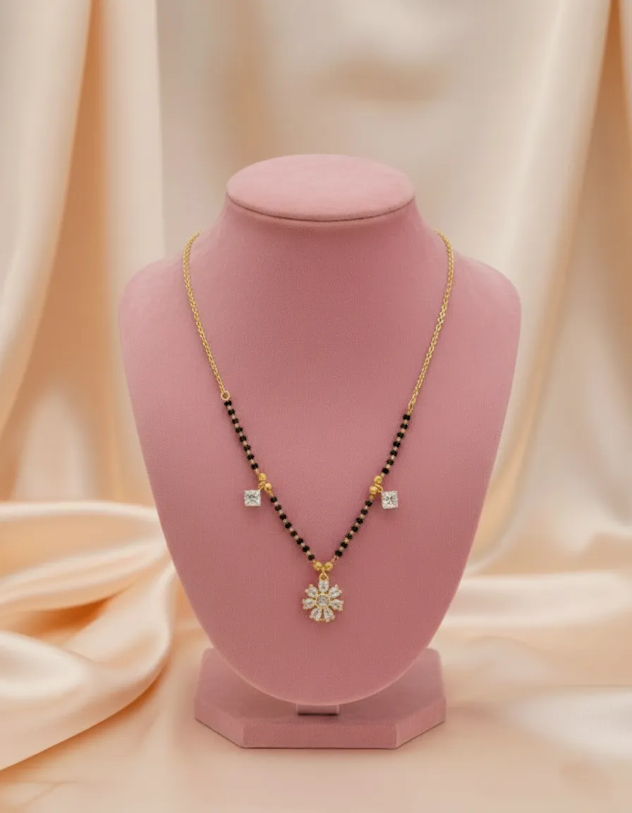 Six-Stone Flower Floral Petal Gold-Finish Mangalsutra
