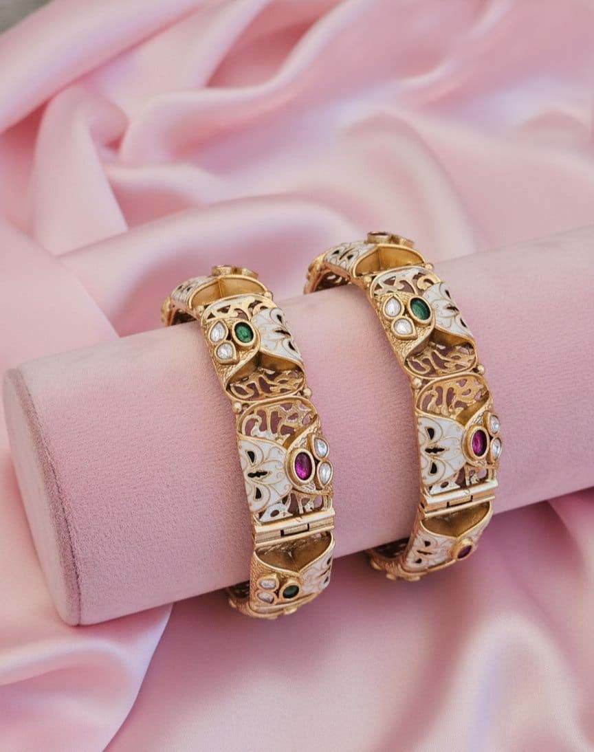 Traditional White Meenakari Rajwadi Bangles