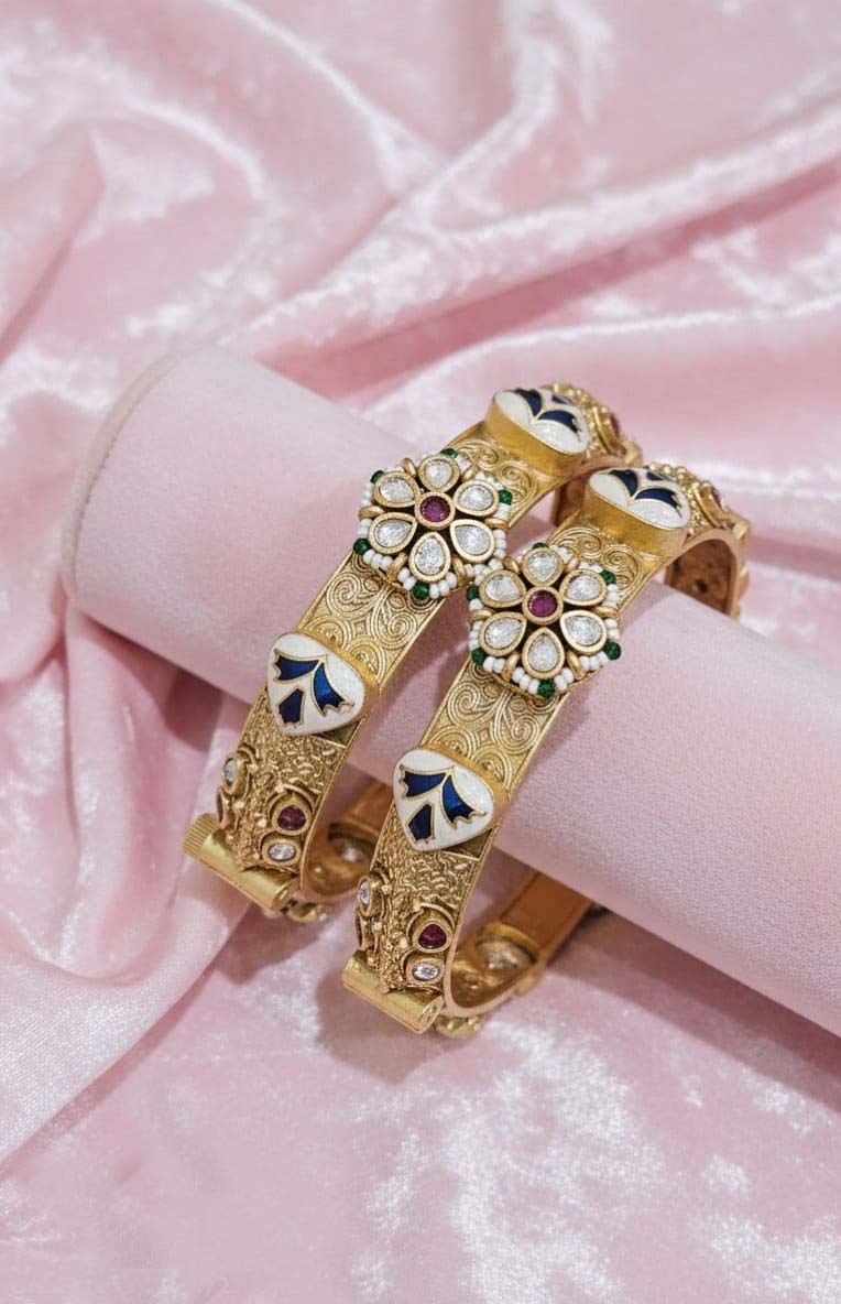 Handcrafted Rajwadi Bangles with Kundan & Meenakari Work