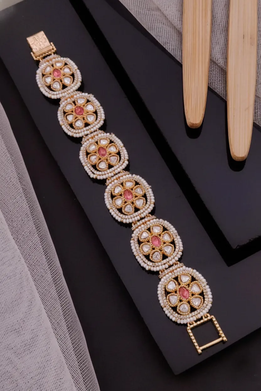 Royal Handcrafted Moissanite Kundan Gajra Kada - Image 2