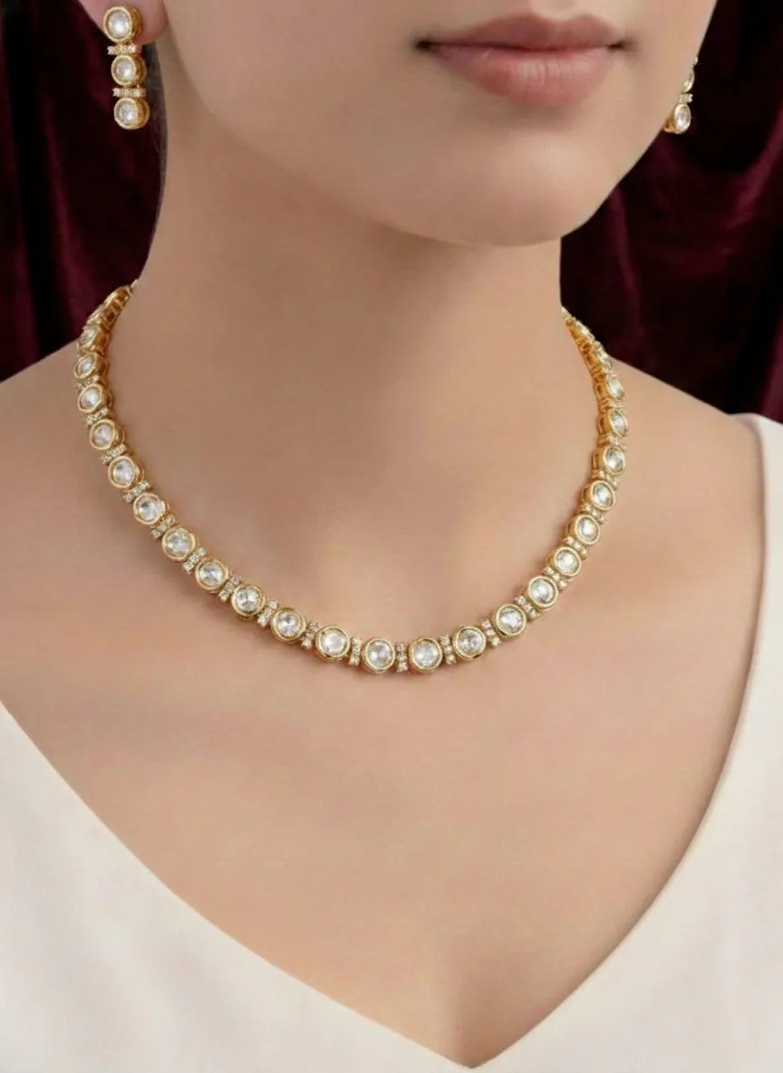 Classic Gold-Plated Moissanite Kundan Choker Necklace Set