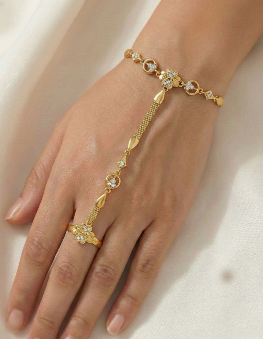 Designer Brass Hathphool with Stone Work