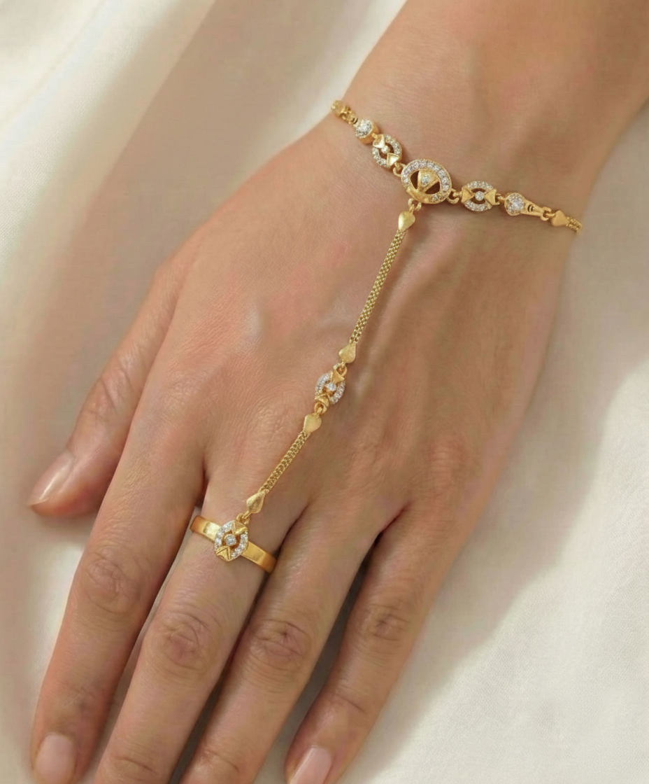 Gold Plated Brass Hand Harness with Shimmering White Stones