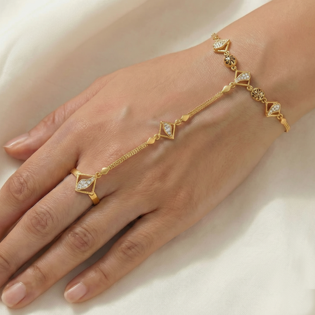 High Gold Finish Hathpanja with Shimmering White Stones