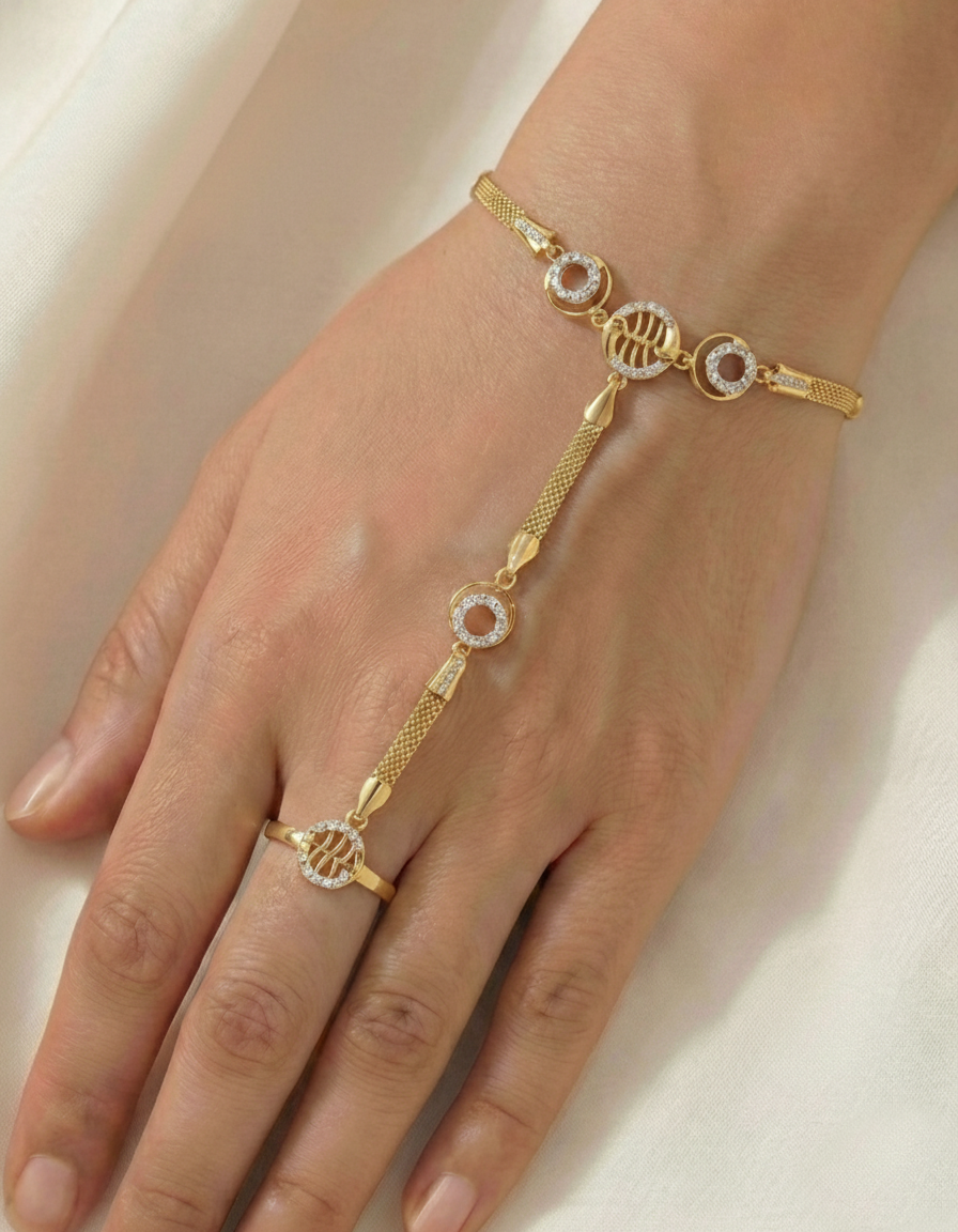 Designer Brass Hathpanja with Shimmering Stone Work