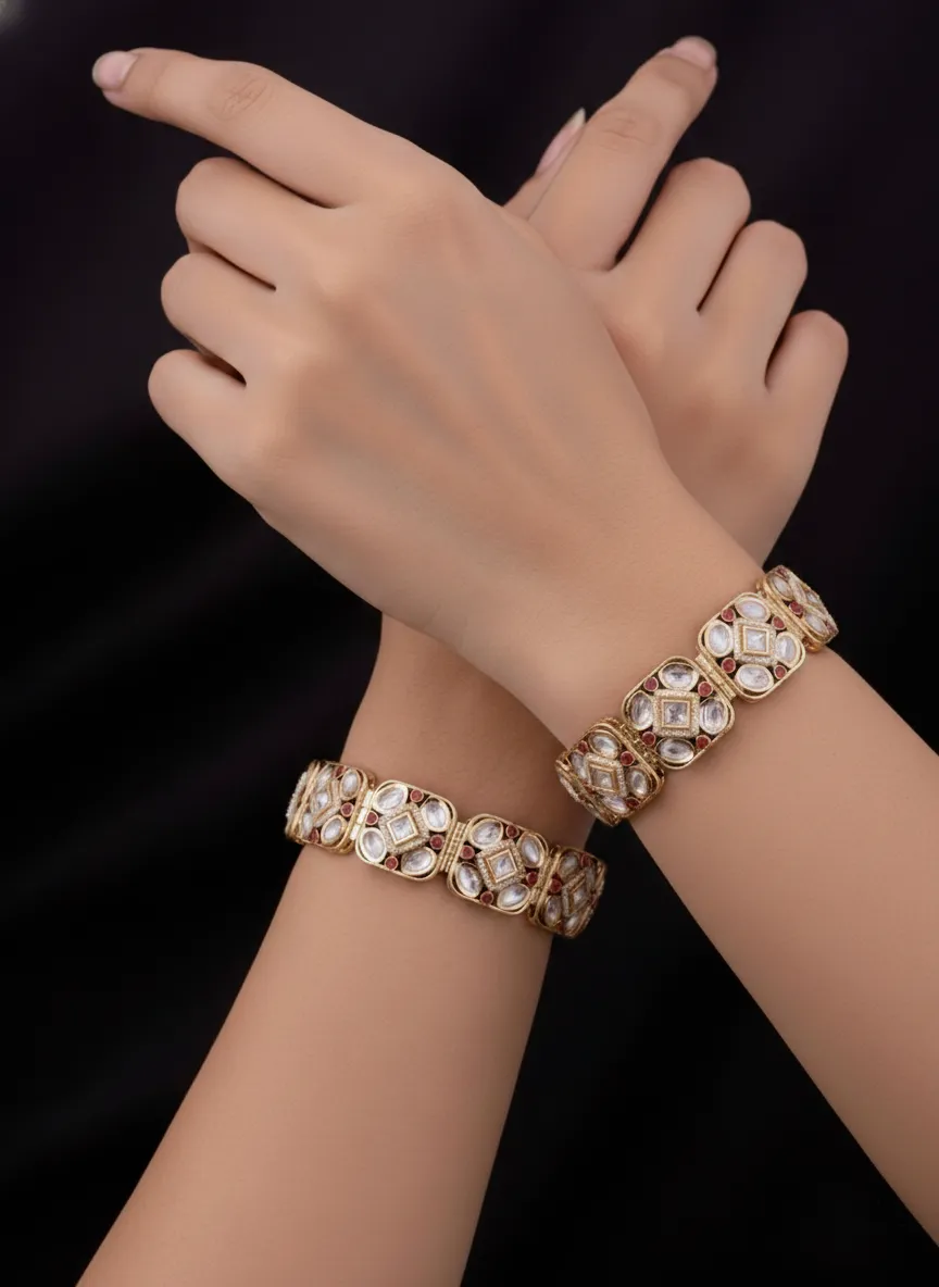 Moissanite Polki Kundan Handcrafted Bridal Gajra Bracelet Kada