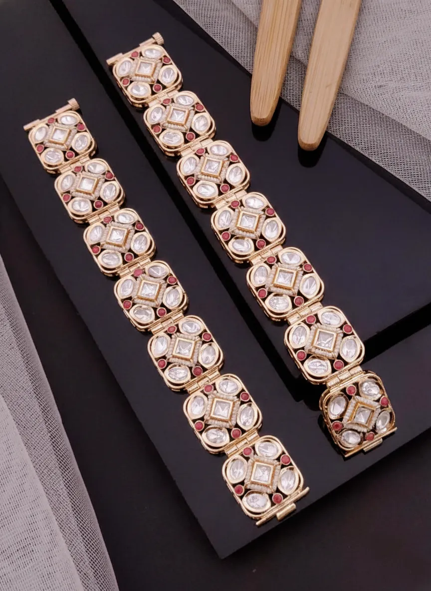 Moissanite Polki Kundan Handcrafted Bridal Gajra Bracelet Kada - Image 2