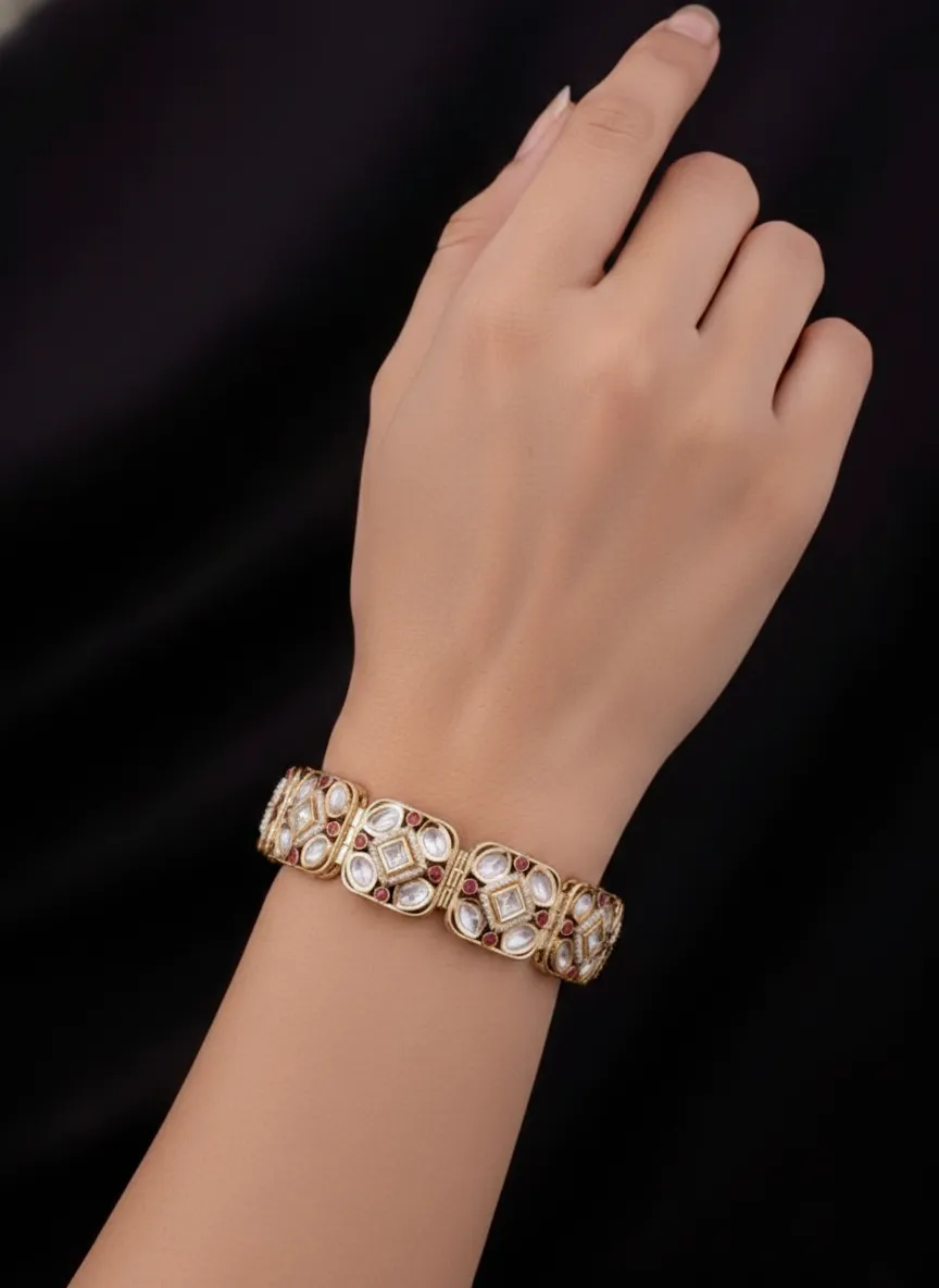 Moissanite Polki Kundan Handcrafted Bridal Gajra Bracelet Kada - Image 3