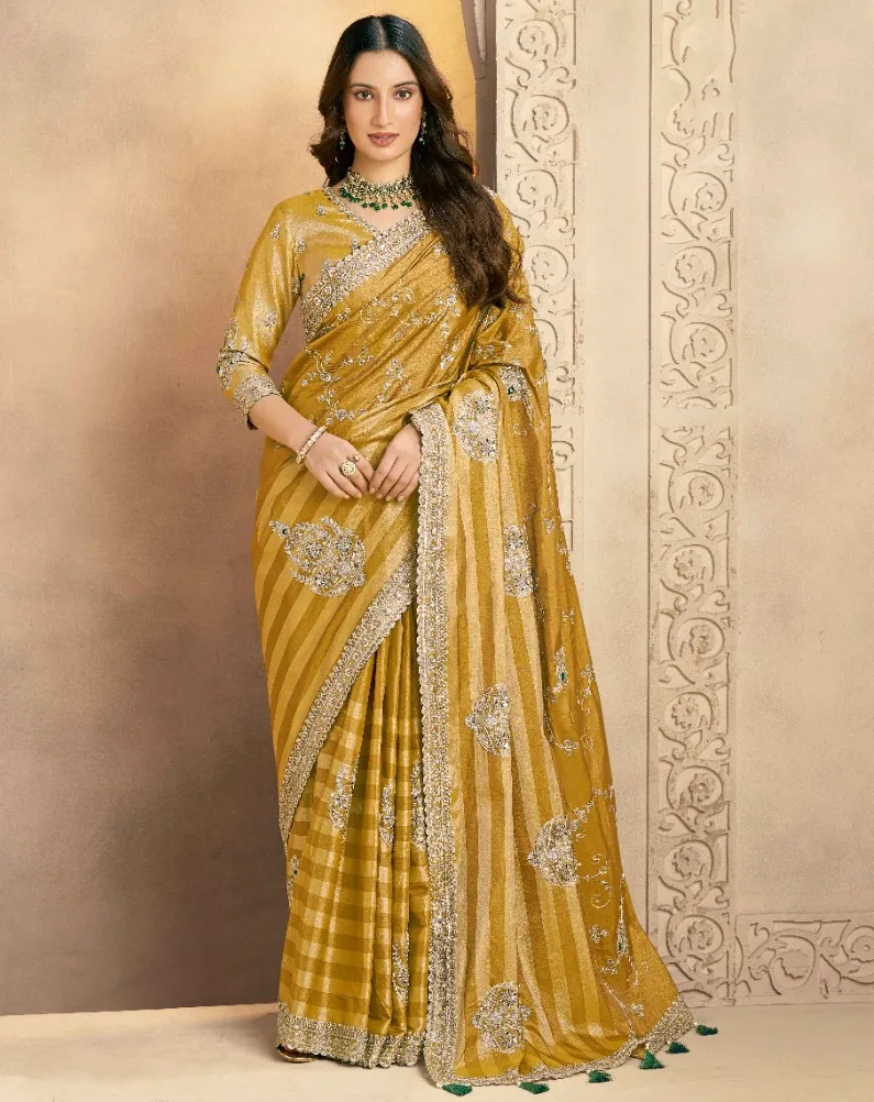 Yellow Kanjivaram Zari Silk Embellished Designer Saree