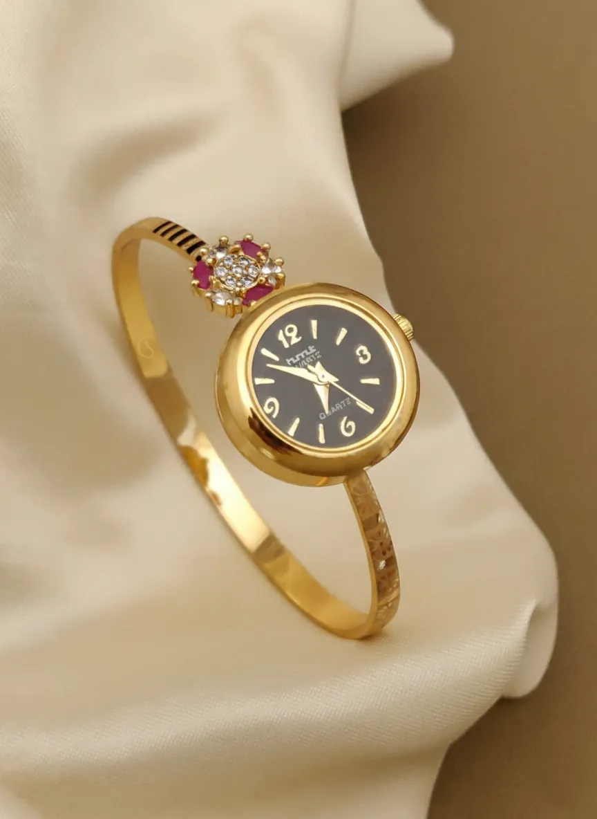 Elegant Quartz Jewelry Bracelet with Crystal Flower Watch