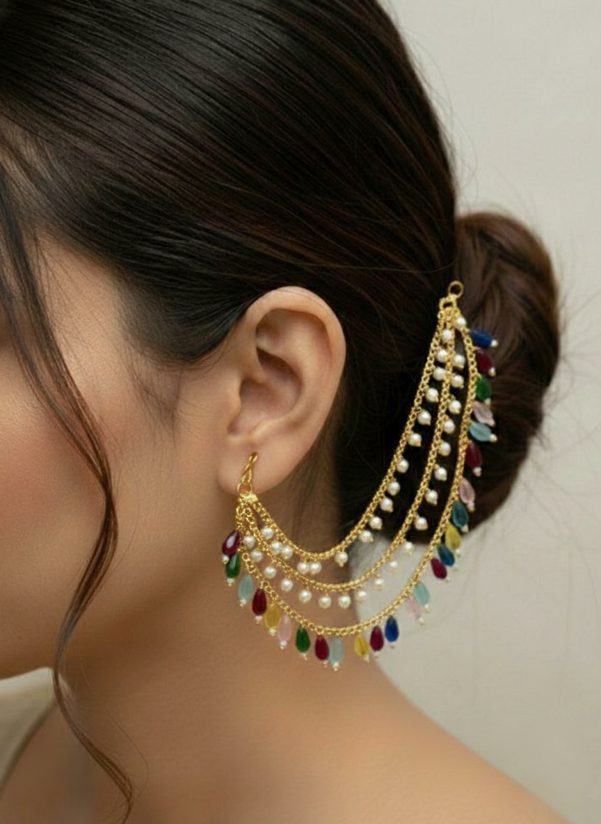Premium High Gold Antique Kanchain with Multicolor Stone Drops