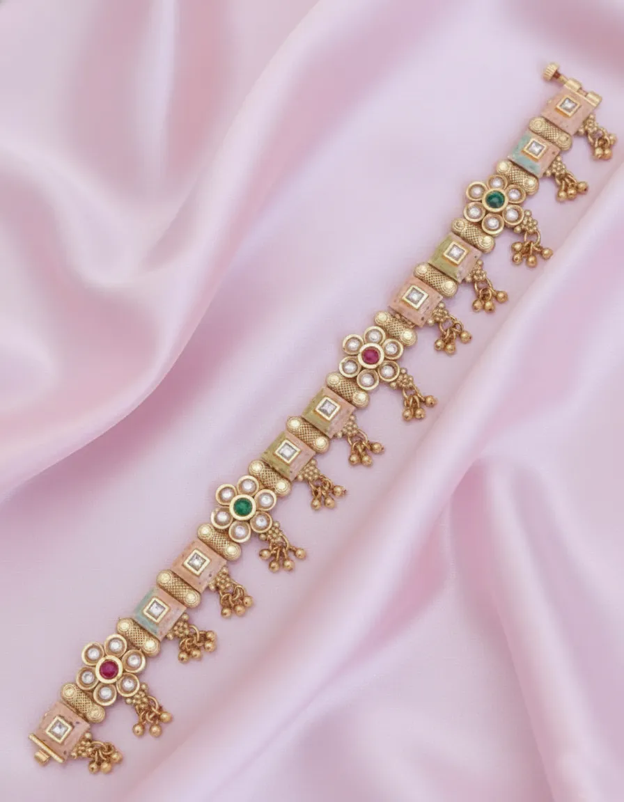 Royal Brass Handcrafted Ethnic Kundan Gajar Bracelet