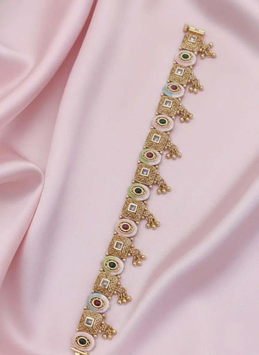 Artisanal Brass Handcrafted Elegance Kundan Gajar Bracelet