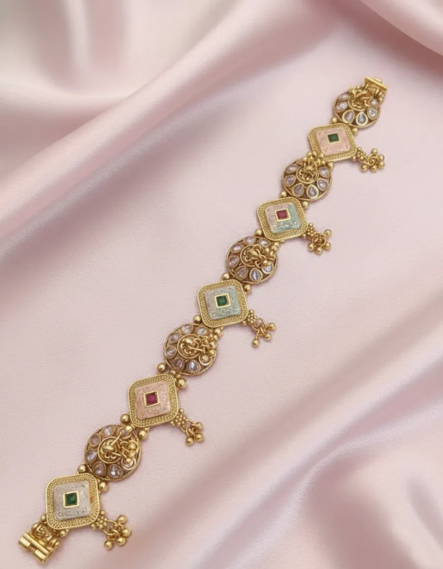 Royal Brass Kundan Handcrafted Ethnic Gajar Bracelet