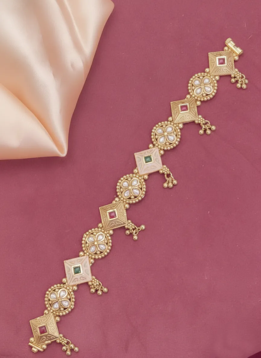 Handcrafted Brass Kundan Gajar Bracelet