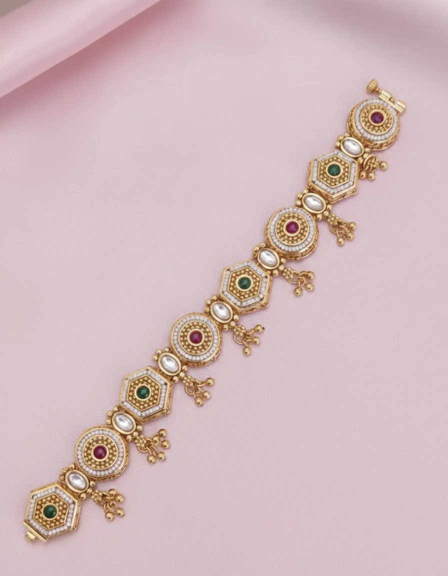Handcrafted Ethnic Royal Brass & Kundan Gajar Bracelet