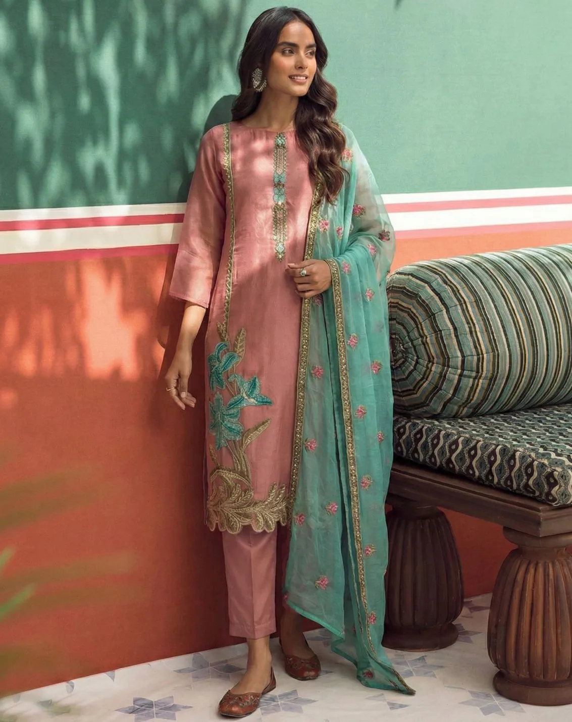 Pink Fancy Zari Fabric Embroidered Pakistani Suit