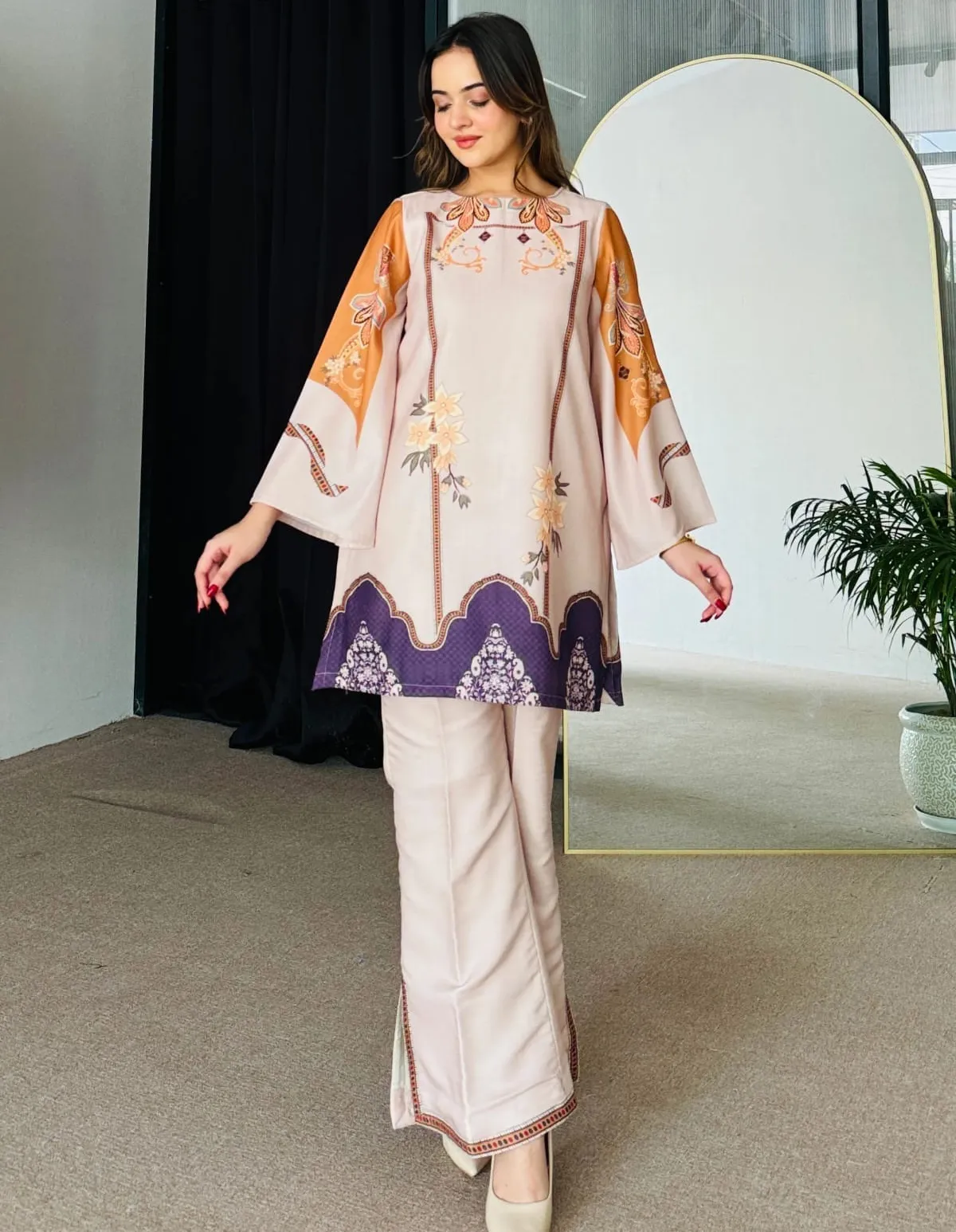 Cream Pure Viscose Rayon Printed Co-ord Set