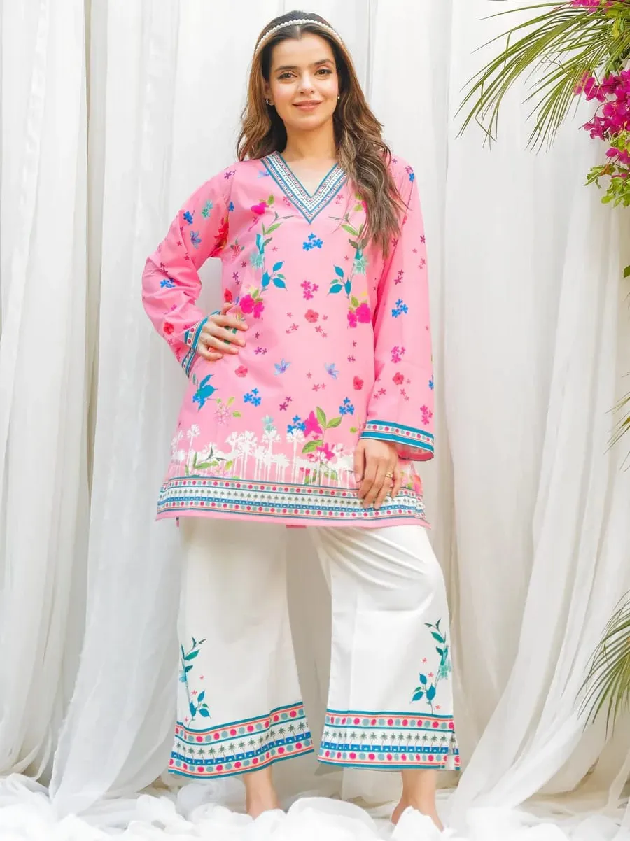 Pink Pure Viscose Rayon Printed Co-ord Set