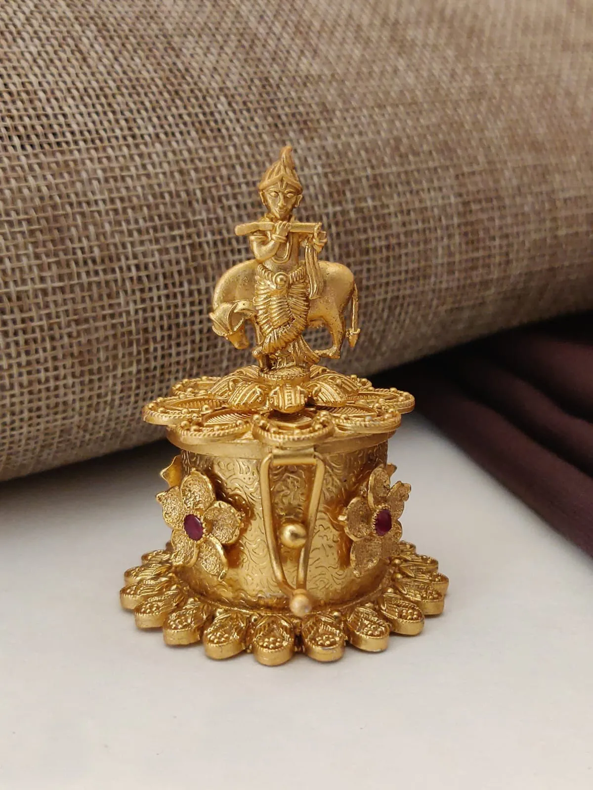 Floral Stone Design Krishna & Cow Antique Gold Kankawati