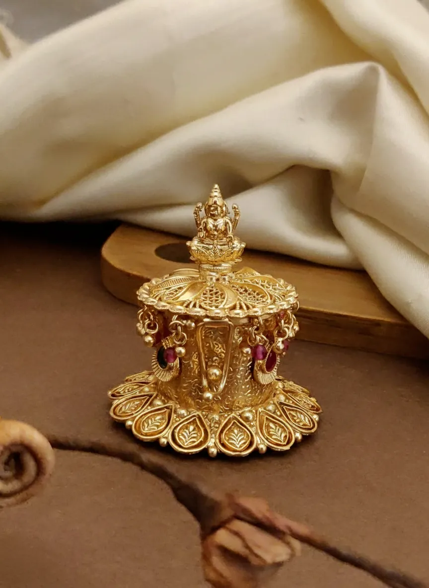 Mesh Design & Hanging Beads Goddess Laxmi Golden Kankawati