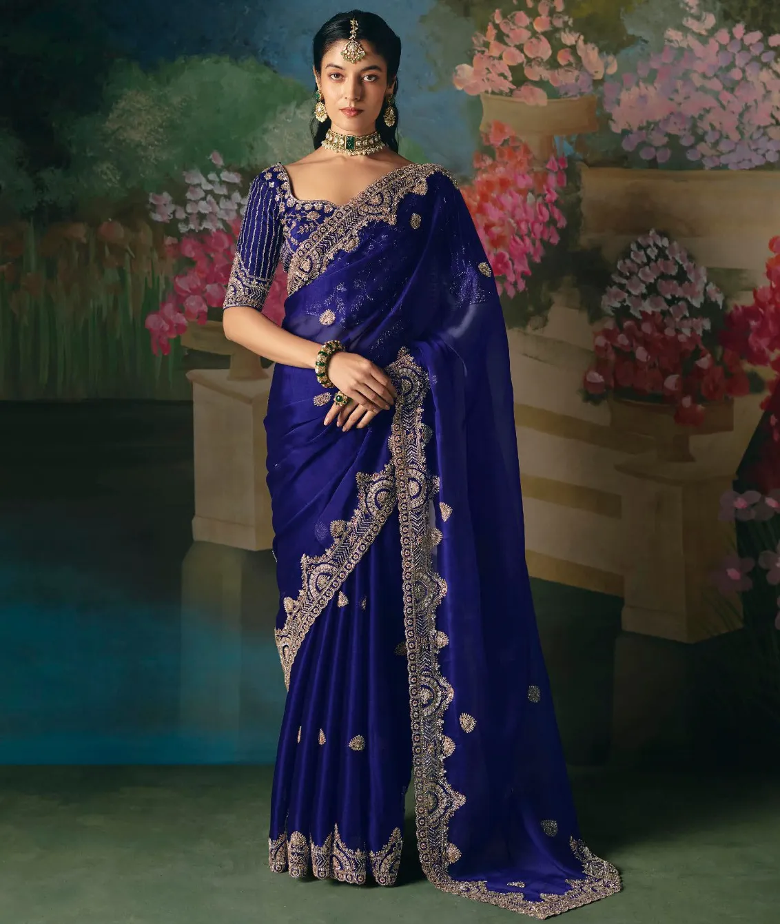 Royal Blue Premium Intricate Sequin Stone and Heavy Bead Work Saree