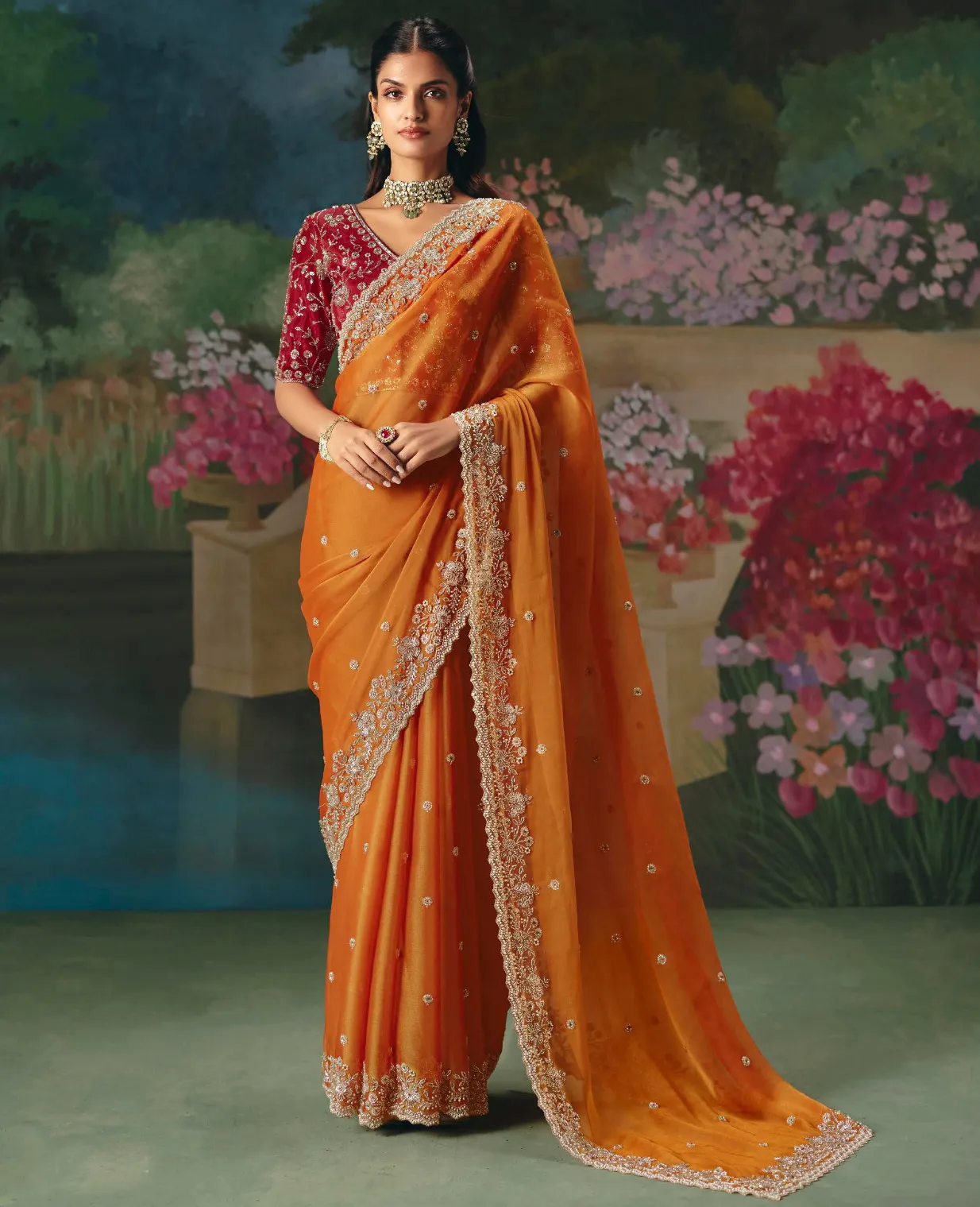 Premium Mustard Fancy Fabric Saree with Heavy Sequin & Bead Work