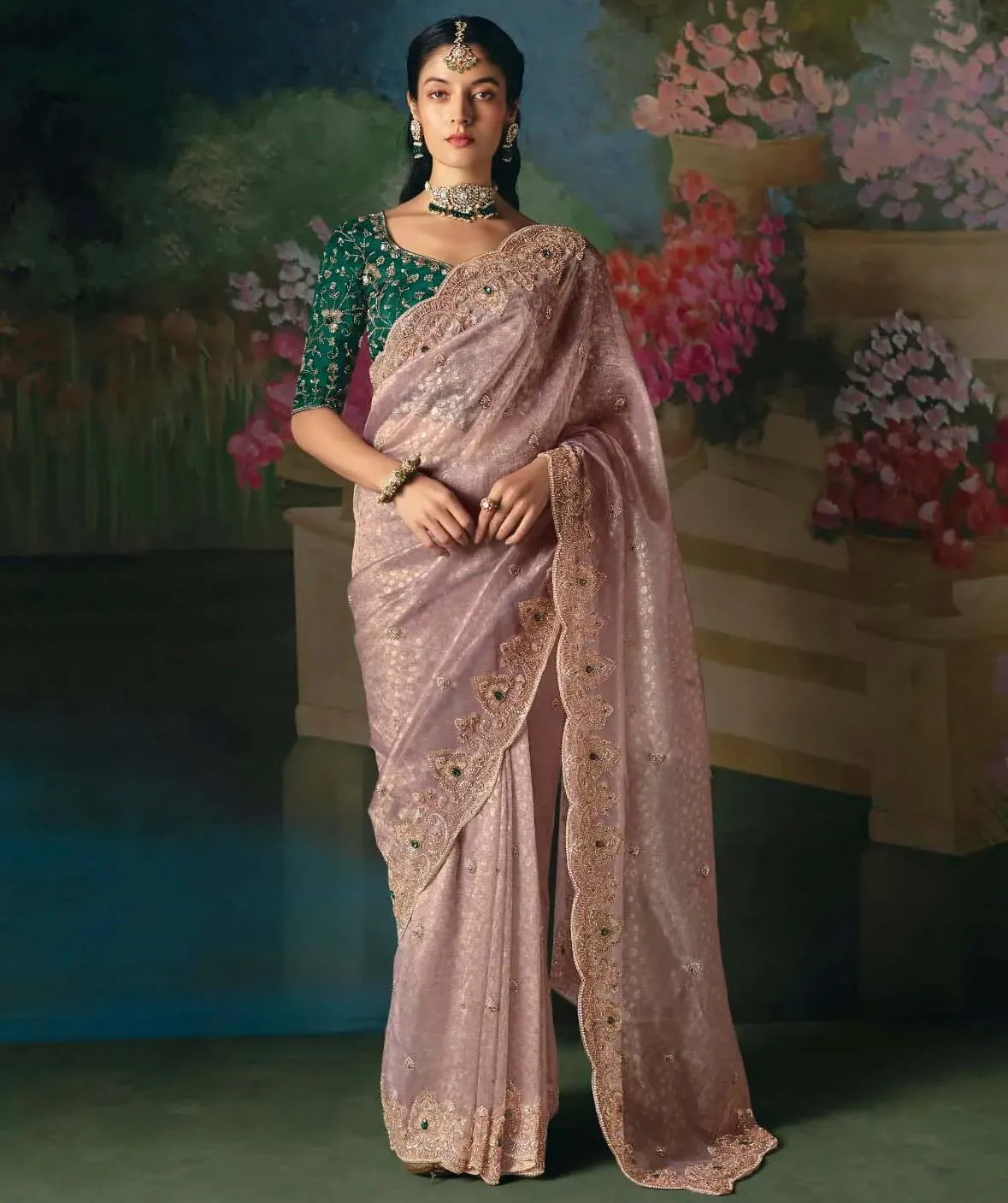 Light Pink Premium Fancy Fabric with Heavy Embroidery and Stone Work