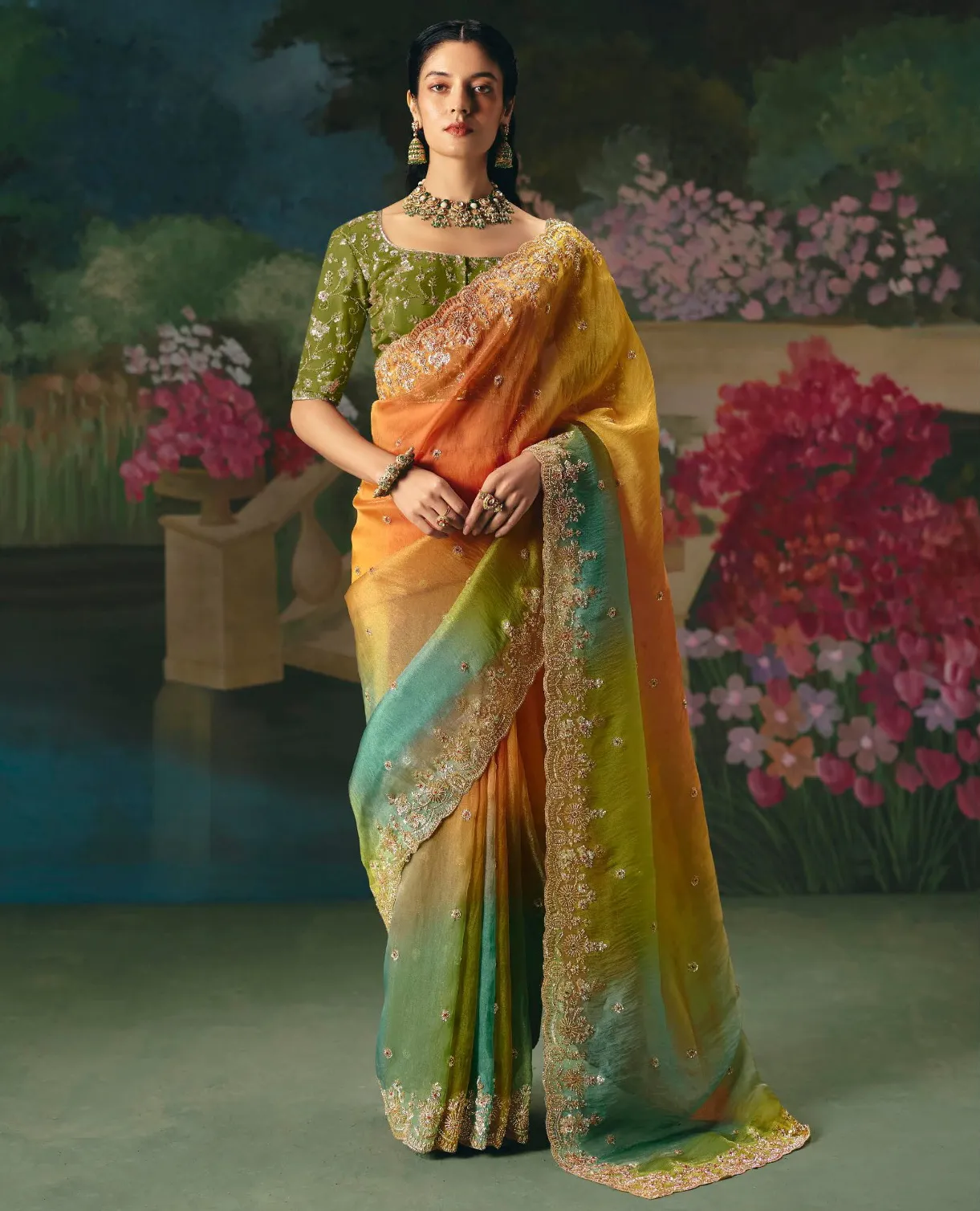 Multicolor Premium Fancy Fabric with Heavy Embroidery and Stone Work