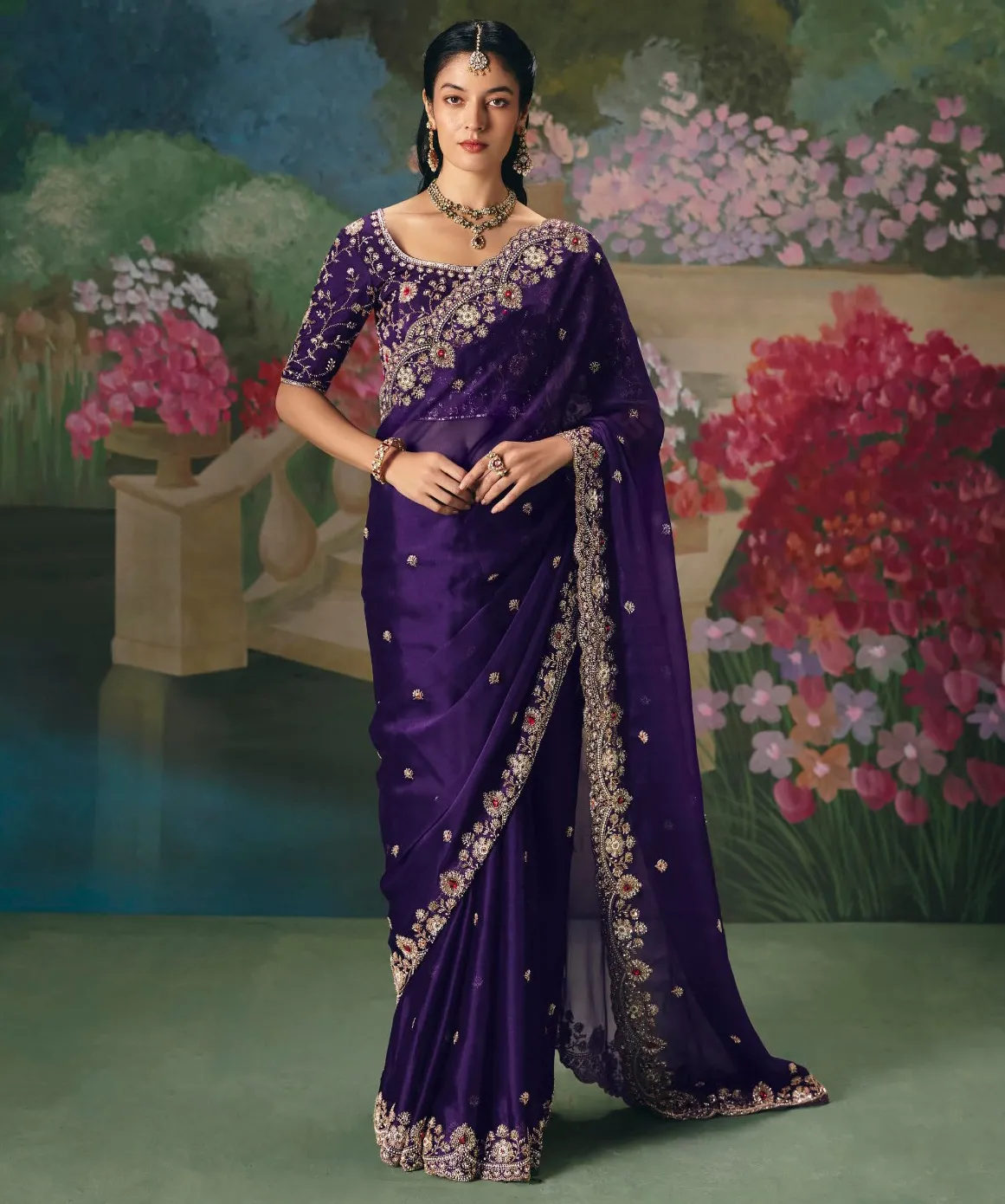 Royal Purple Premium Fancy Saree with Intricate Stone & Sequin Work