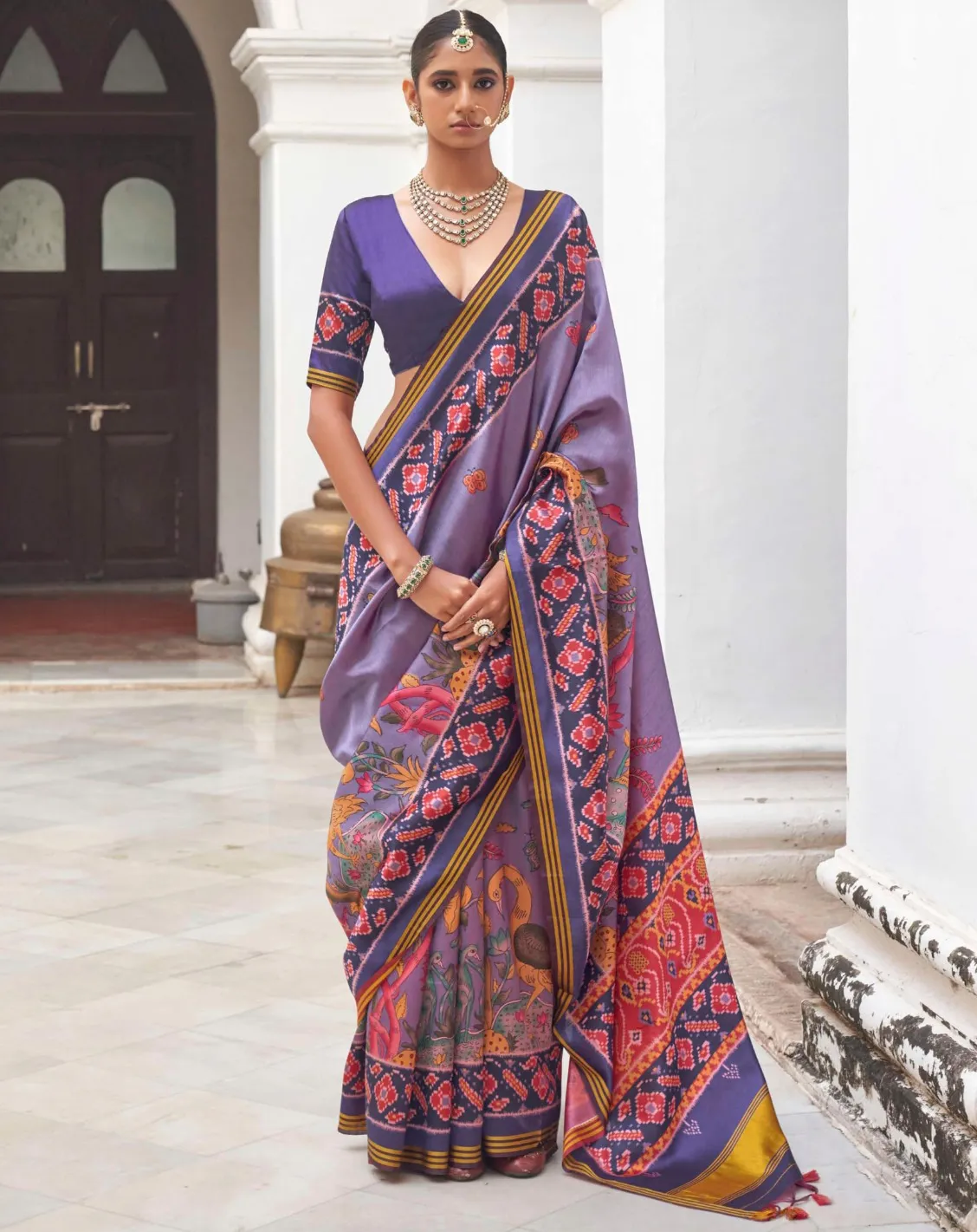 Purple Superior Twill P.V.Silk Patola Print Traditional Saree
