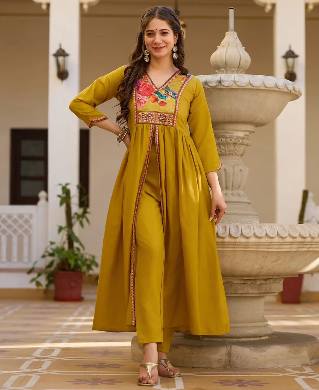 Mustard Pure Viscose Silk Embroidered Readymade Salwar Suit