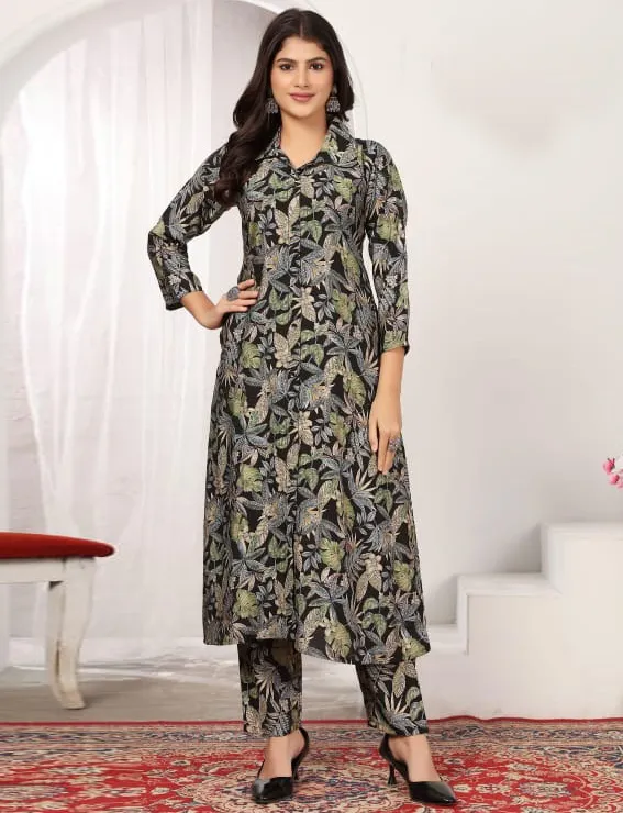 Black Premium Chanderi Printed Co-ord Set