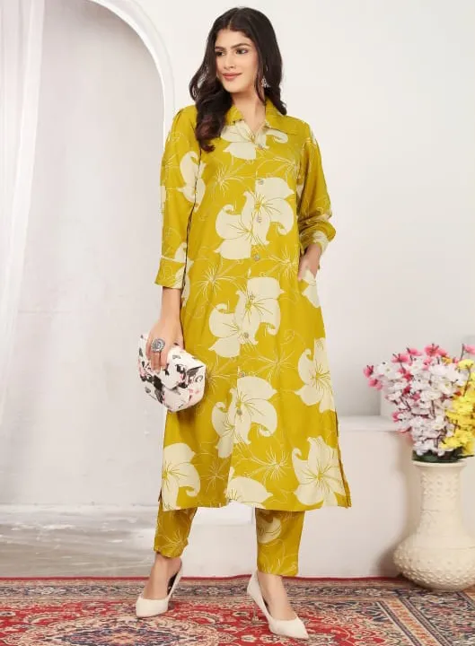 Mustard Premium Rayon Printed Co-ord Set