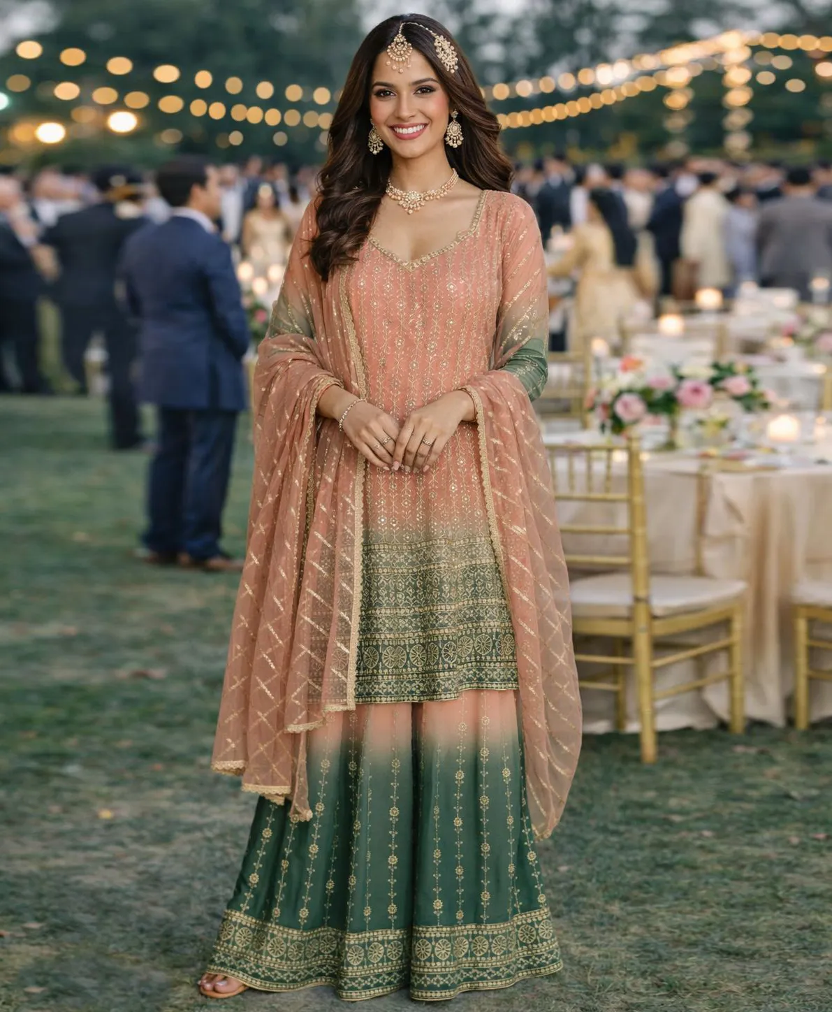 Peach Premium Real Georgette Embroidered Sharara Suit