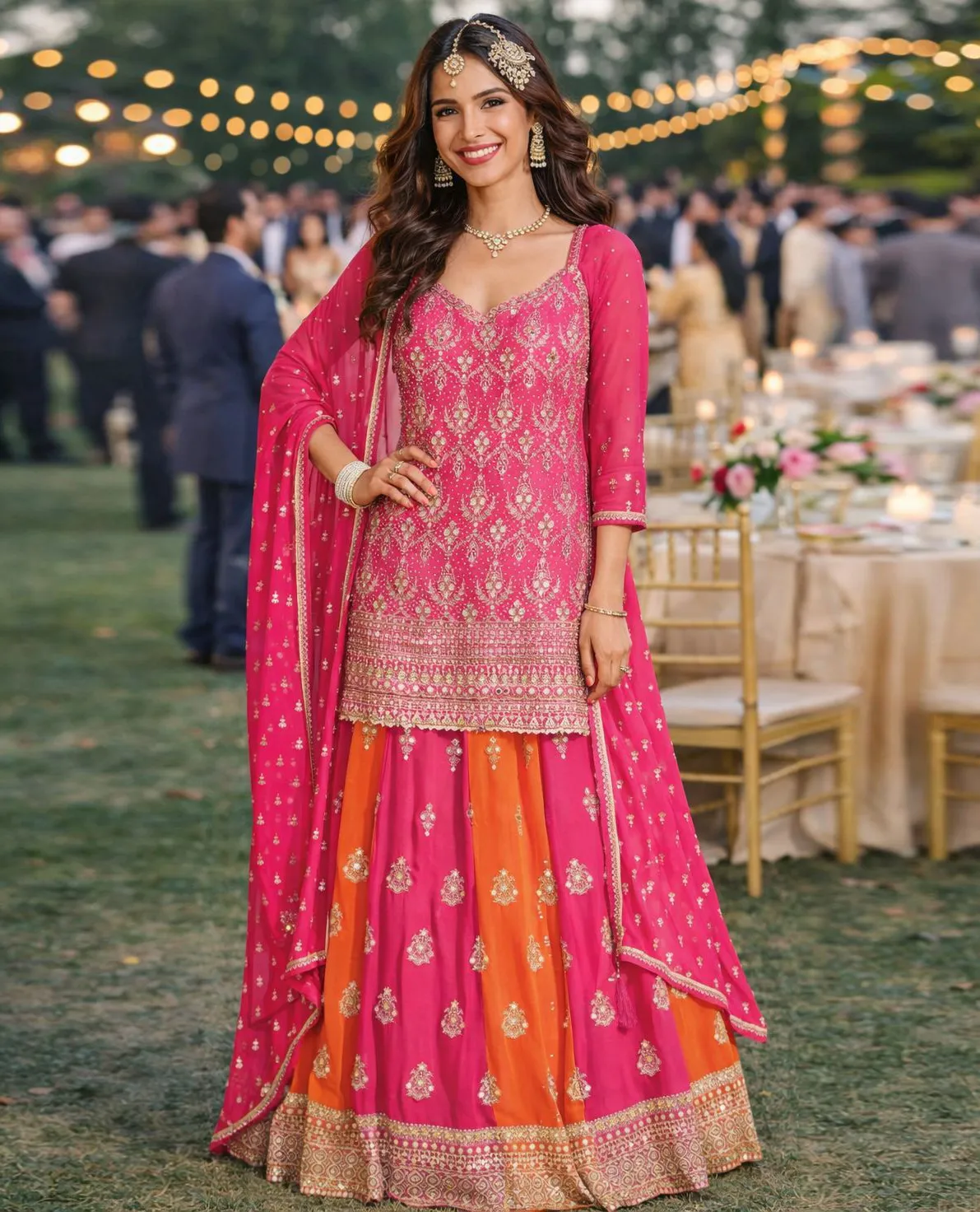 Pink Premium Real Georgette Embroidered Lehenga Suit
