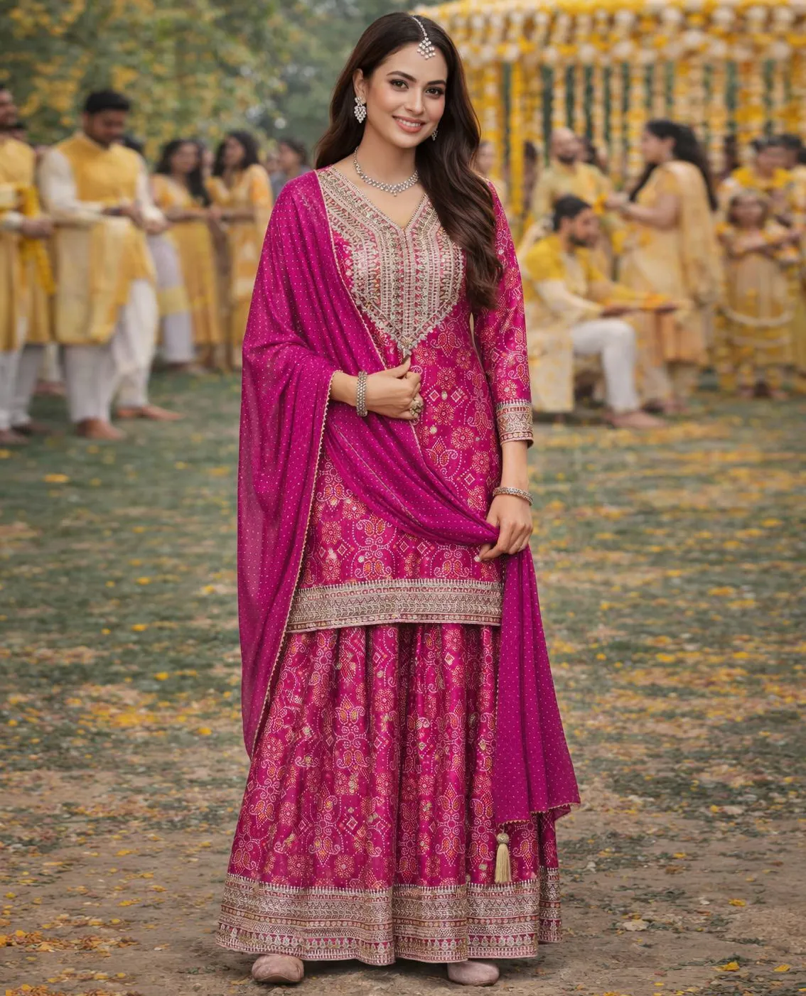 Magenta Real Premium Chinon Silk Readymade Sharara Suit