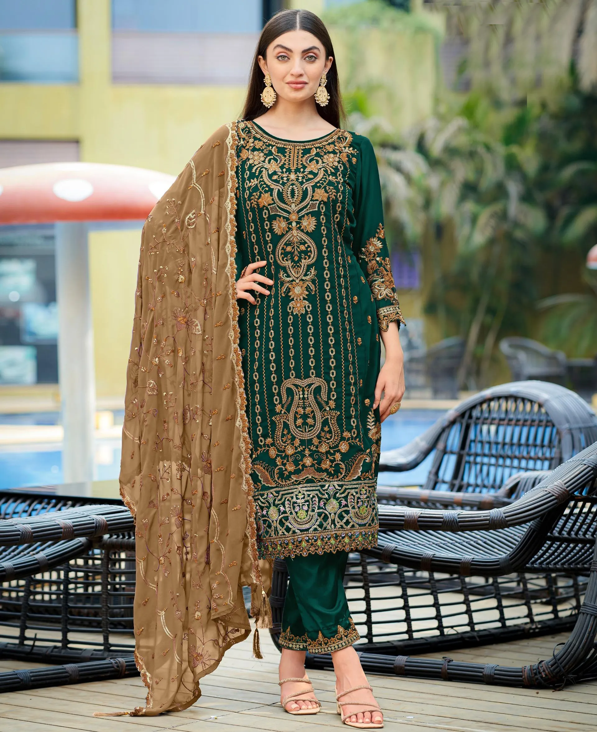 Green Real Premium Georgette Embroidered Readymade Pakistani Suit