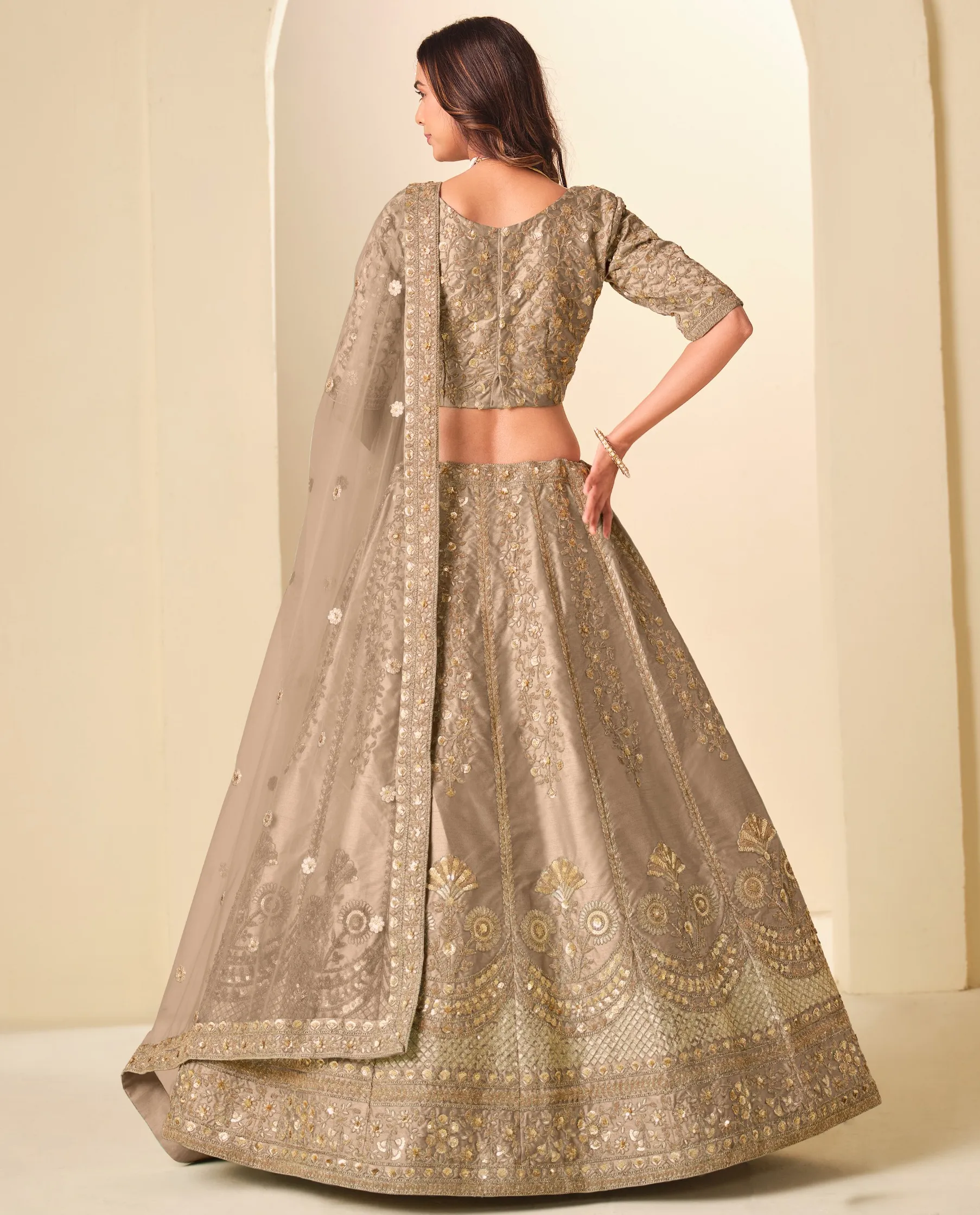 Brown Art Silk Sequins Embroidered Wedding Lehenga - Image 2