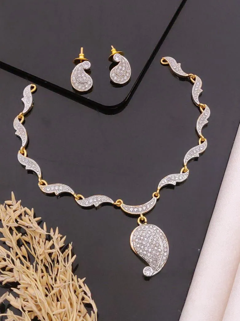 Dual-Tone Finish Wave-Style Paisley A.D. Diamond Necklace Set