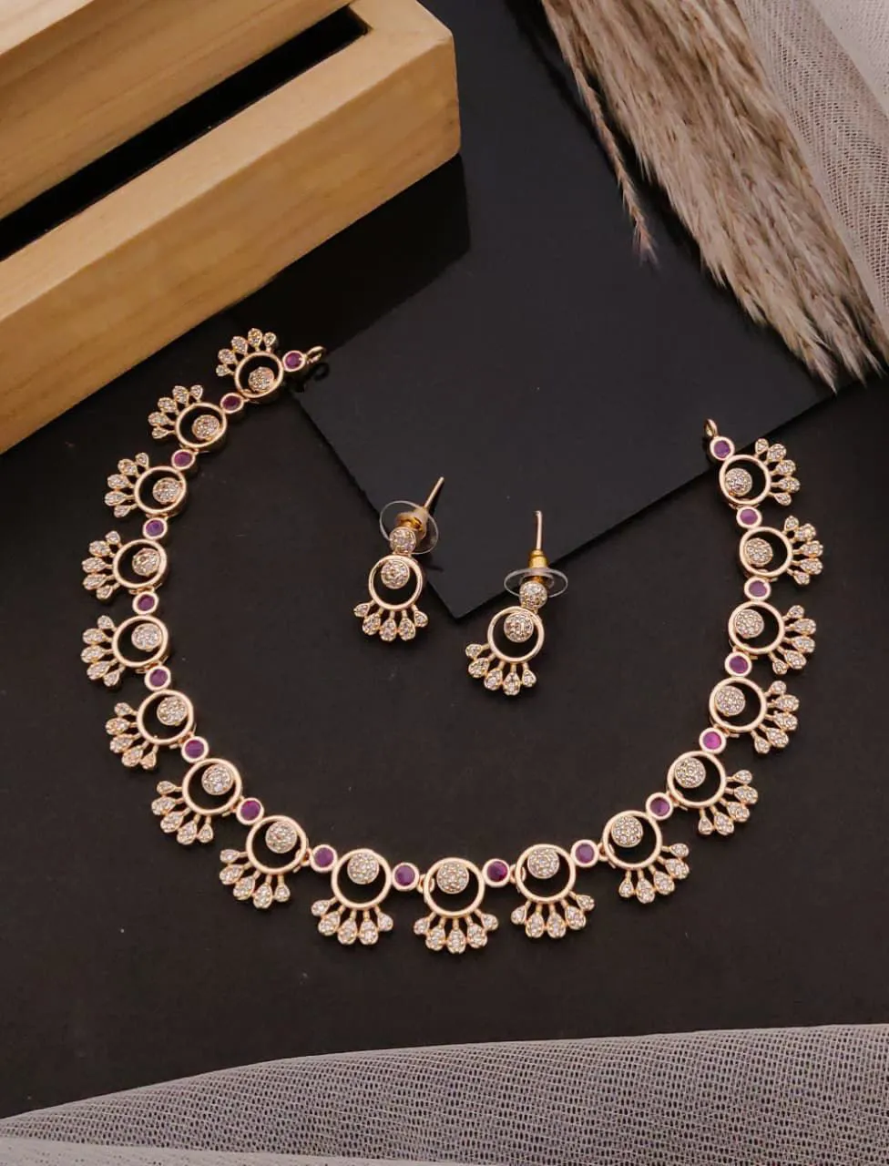 Ruby Accents Royal Gold-Plated A.D. Necklace Set