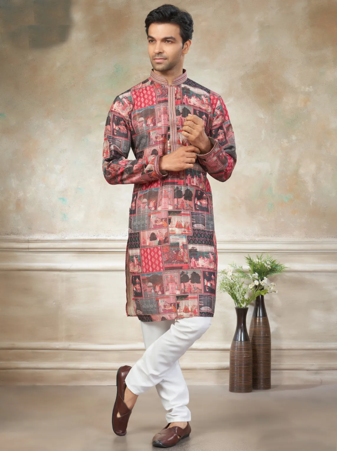Multicolor Premium Cotton Digital Printed Men's Kurta Pajama