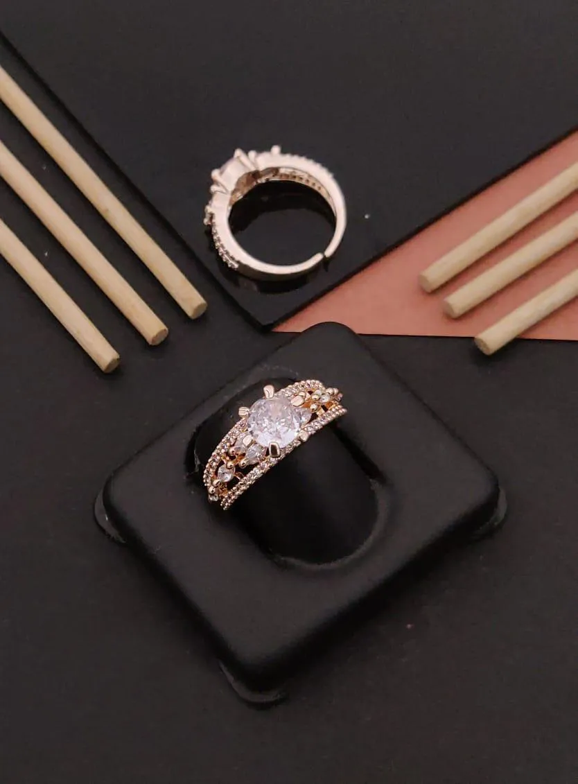 Fancy A.D. Diamond Rose Gold Adjustable Free Size Ring