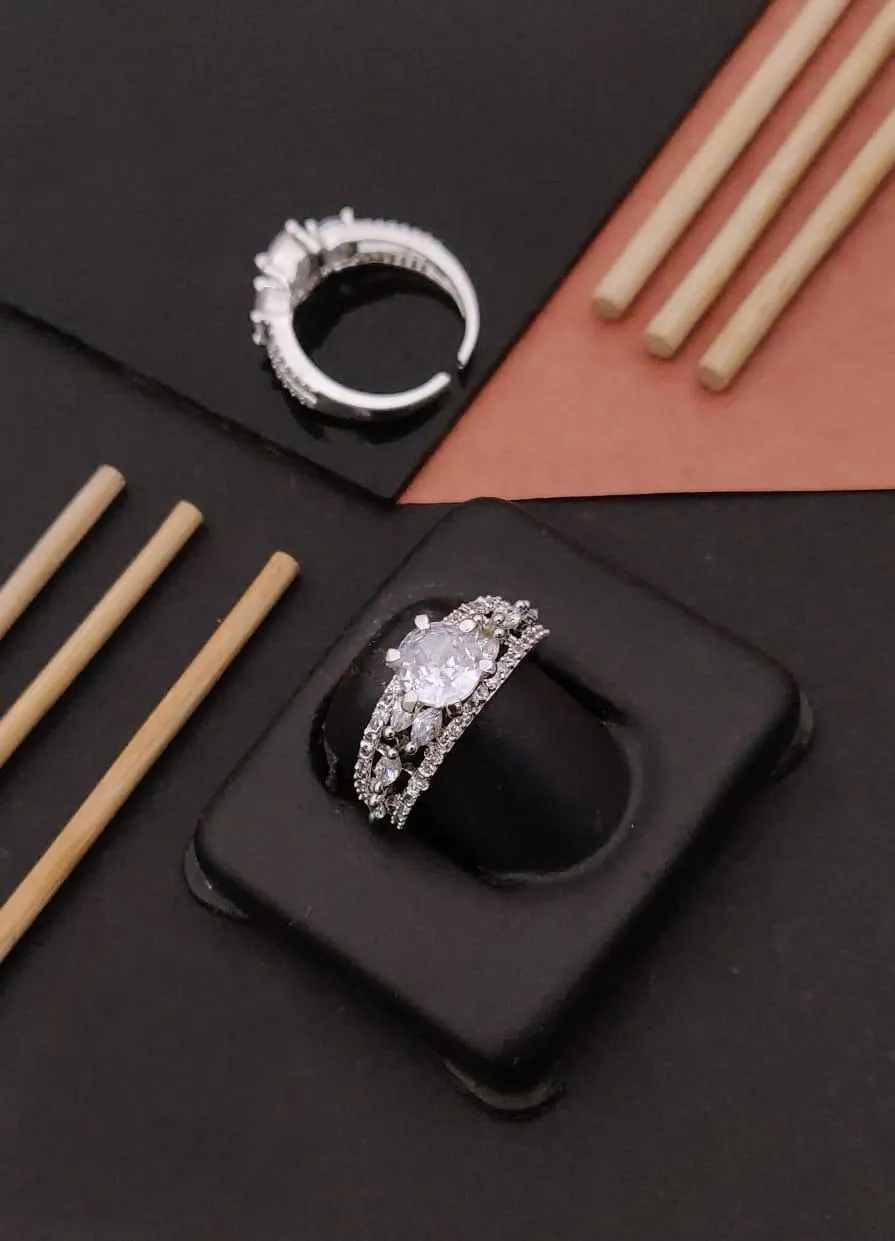AAA+ Grade Sparkle Premium Silver AD Diamond Ring