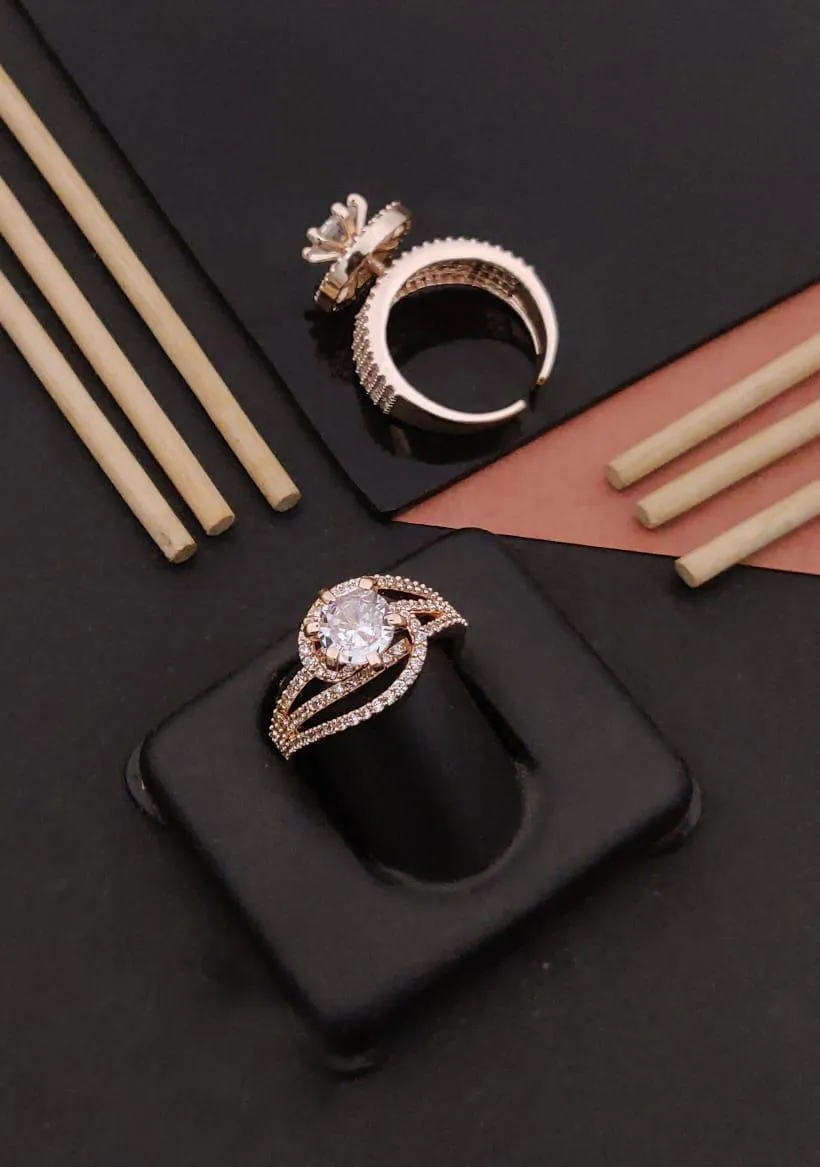Beautiful A.D. Diamond Rose Gold Free Size Ring