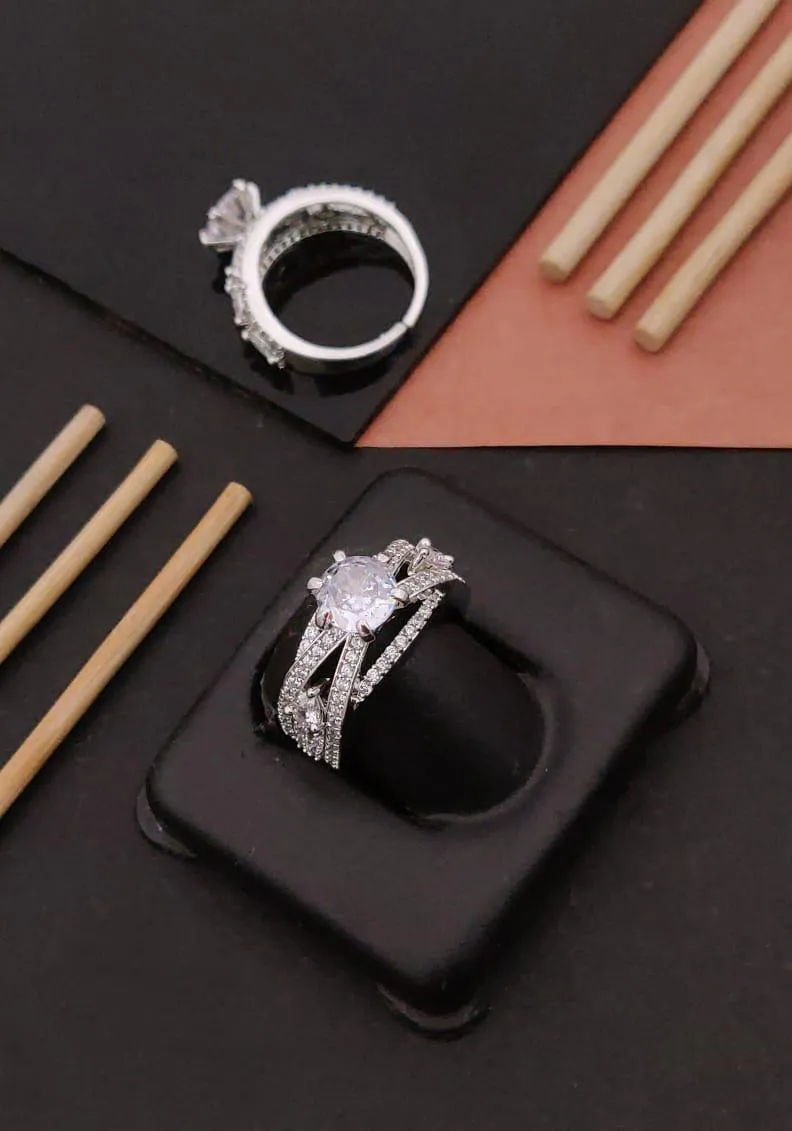 Free Size Adjustable High-Quality Silver A.D. Diamond Ring