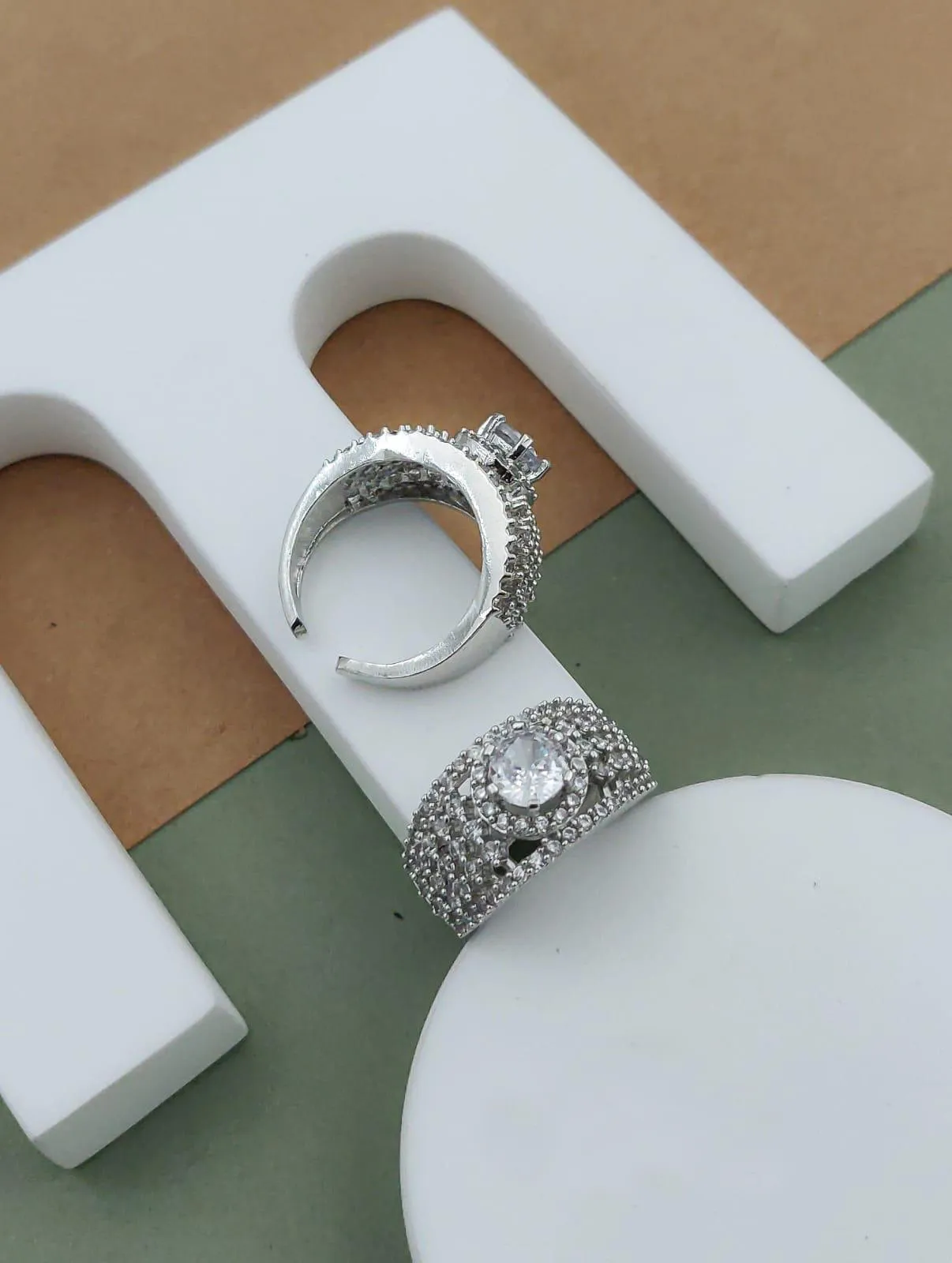 High-Sparkle A.D. Diamond Silver Free Size Ring