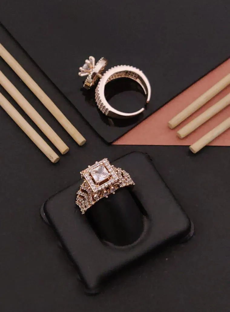 Elegant A.D. Diamond Rose Gold Adjustable Free Size Ring